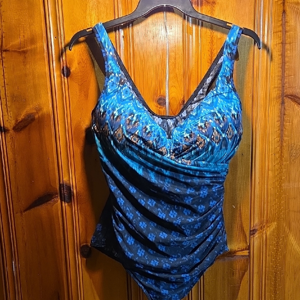 Miraclesuit Blue and Black One-Piece Swim
